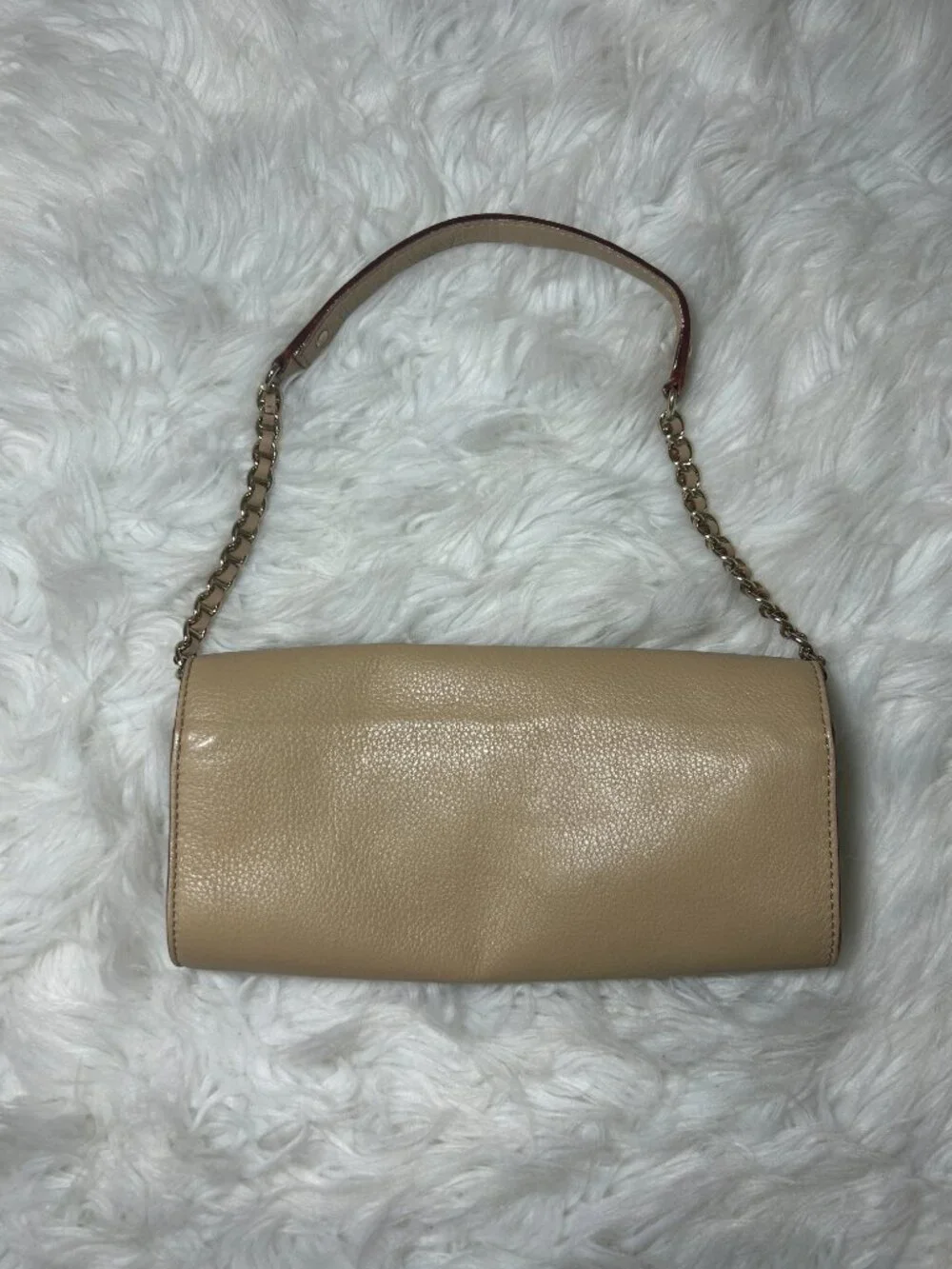 KATE SPADE tan nude soft leather Clutch Turnlock Leather Bag Purse with strap